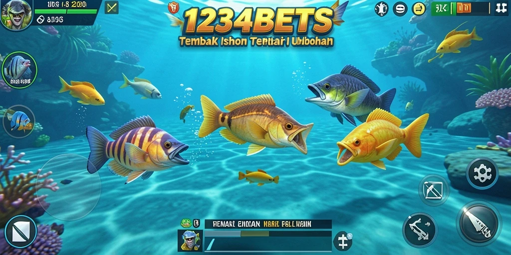 Tampilan gameplay 1234BETS dengan berbagai teknik menembak ikan.