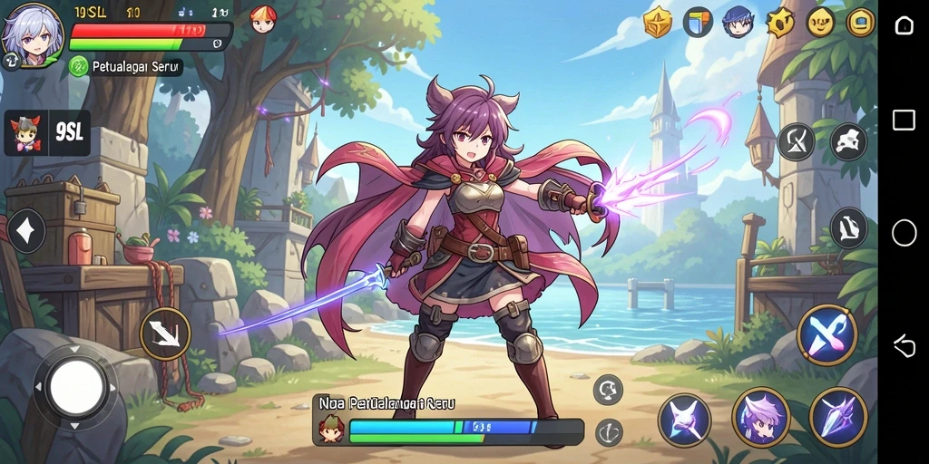 Tampilan gameplay menarik dengan karakter anime yang dinamis.