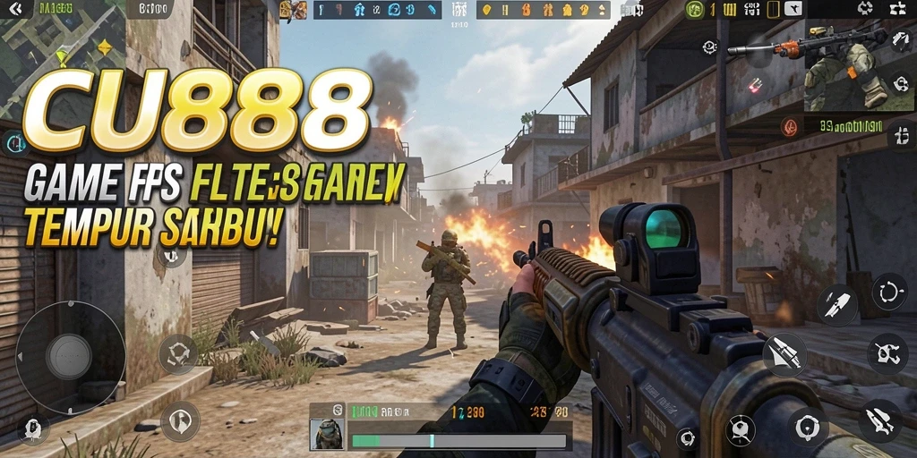Screenshot CU888 menampilkan aksi tembak-menembak yang mendebarkan di battlefield.