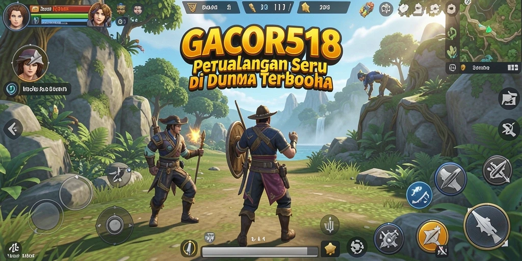 Tangkapan layar gameplay GACOR518 menampilkan dunia eksplorasi yang luas dan indah.