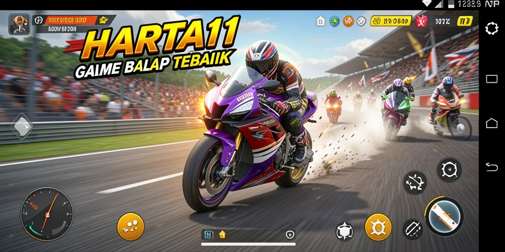 Gameplay HARTA11 yang seru dan penuh aksi balap motor.