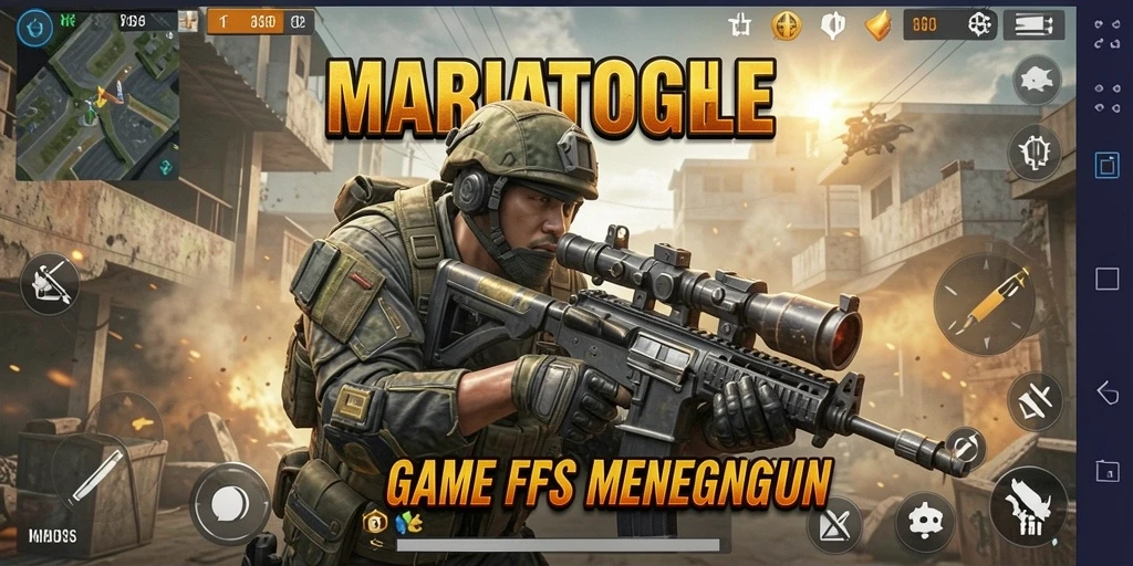 Screenshot gameplay MARIATOGEL yang menunjukkan aksi FPS yang mendebarkan.
