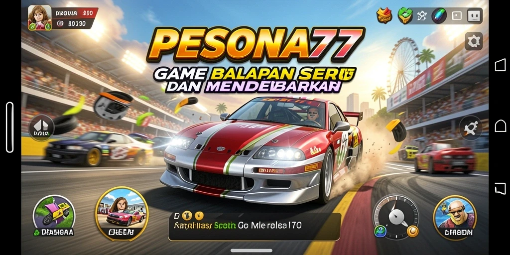 Tampilan gameplay seru dengan mobil balap yang memacu adrenalin.