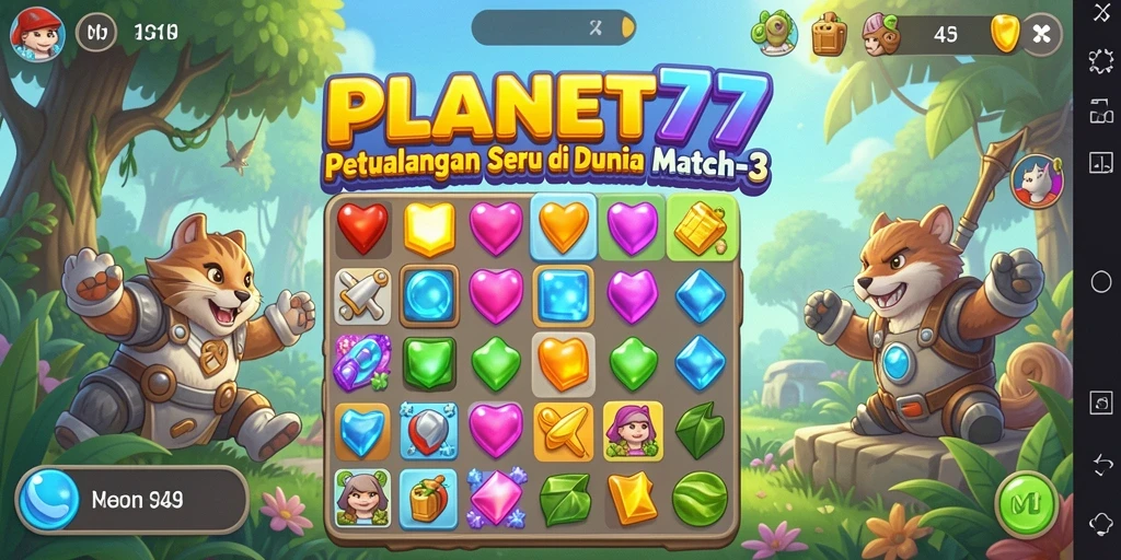Tampilan menarik gameplay Match-3 di PLANET77.