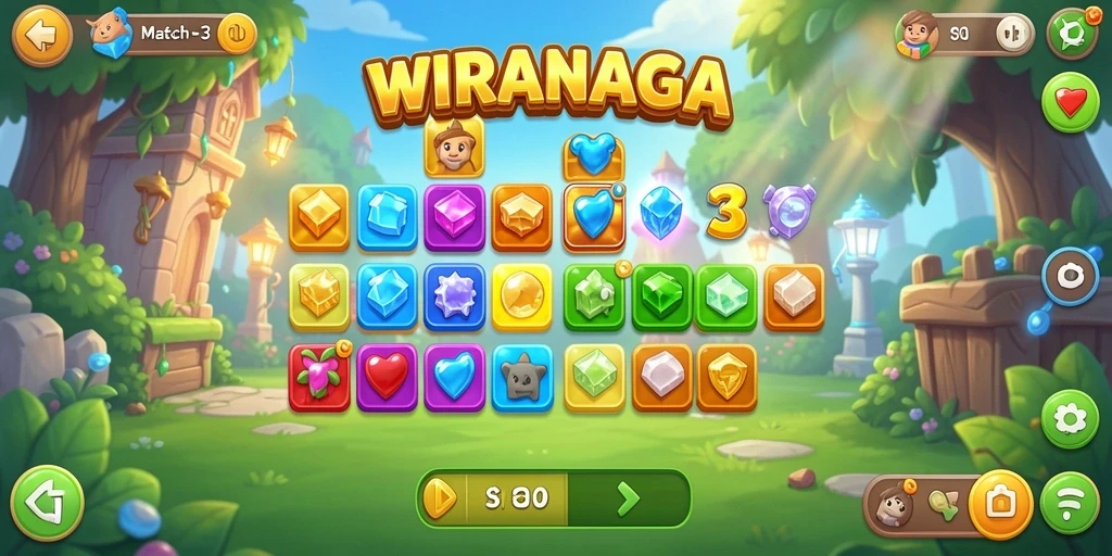 Tampilan gameplay seru dari game Match-3 WIRANAGA.