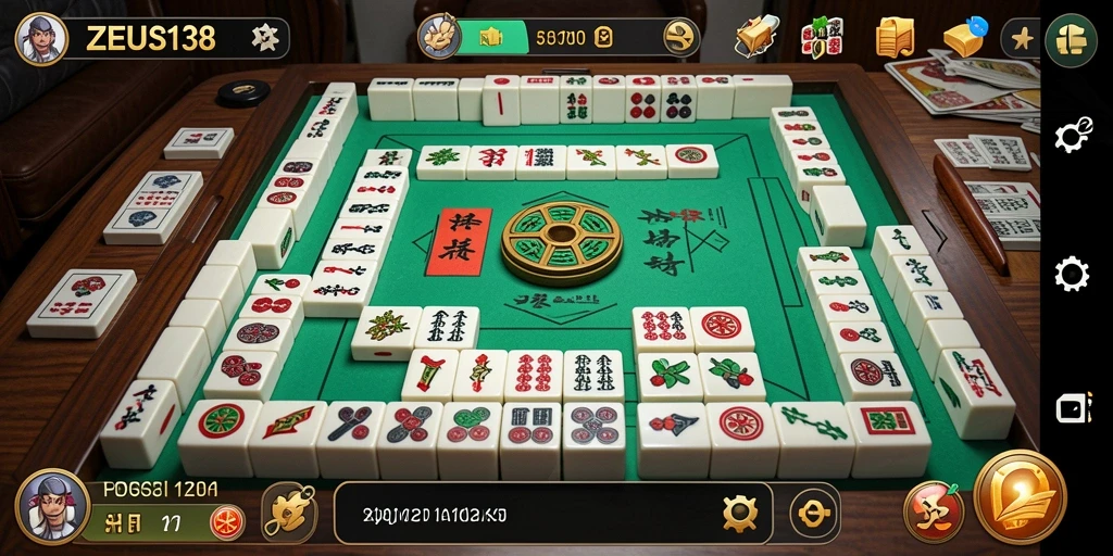 Screenshot utama gameplay ZEUS138 yang menampilkan suasana bermain Mahjong.
